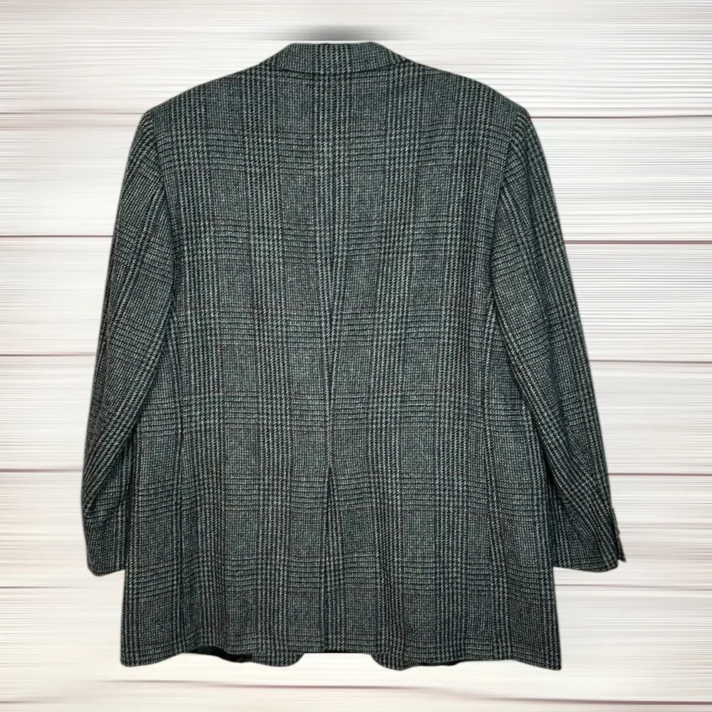 Vintage Hickey Freeman Wool Sport Coat Gray Houndstooth Glen Check size 48 L